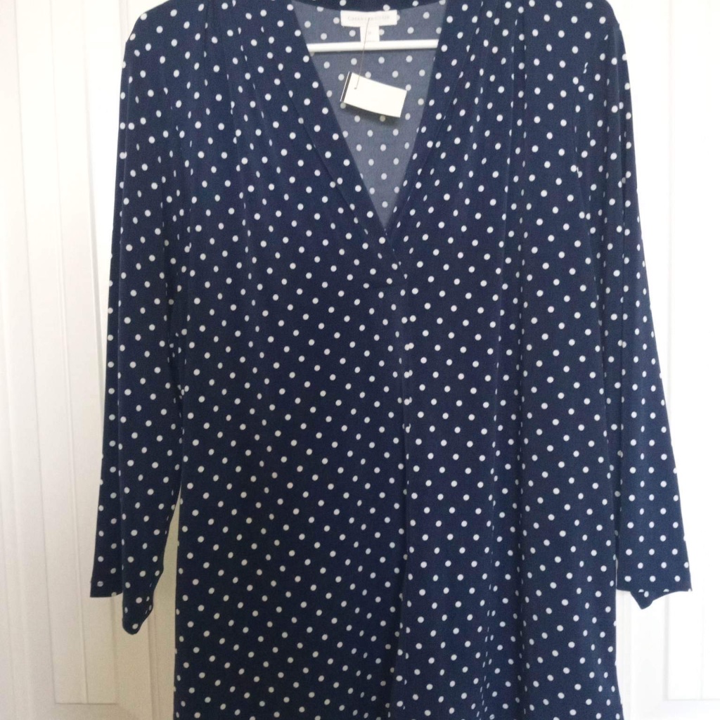 Women’s Charter Club Cowl V-Neck Tunic Navy Blue/White Polka Dot Plus Size 1x